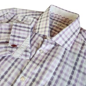 ROBERT GRAHAM Button Up Shirt Mens 41 16 Pastel Purple Cotton Check Windowpane